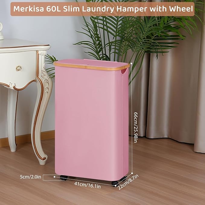 Slim Laundry Basket with Wheels, Narrow Hampers - Image 6