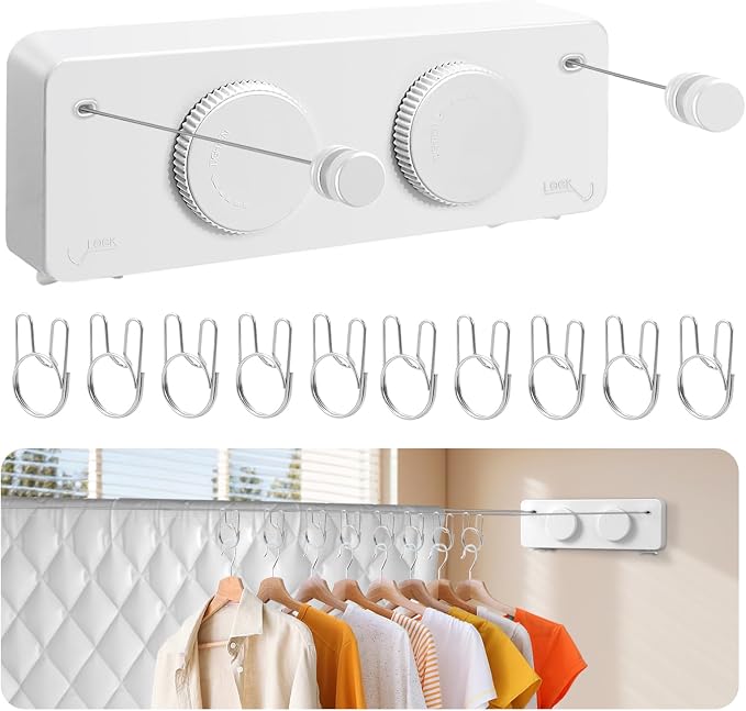 Retractable Clothesline Indoor, Non-Sagging Outdoor Clothes Line Retracting by NOSONUS