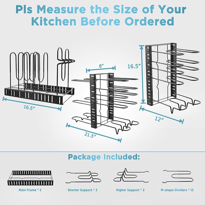 ORDORA Pots and Pans Organizer for Cabinet 16.61 Height 2 Pack, 8 Tier Pot - Image 2