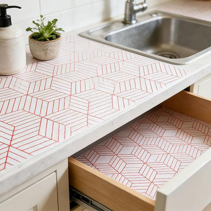 Red Geometric Pattern Shelf Liner, Non-Adhesive Non-Slip Thickened Drawer Liner - Image 8