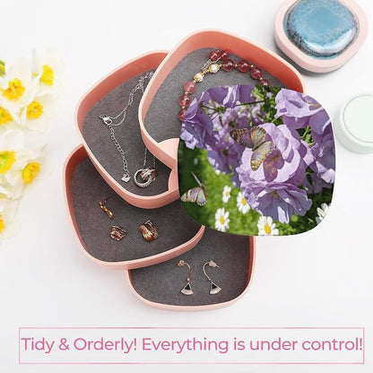 Light Purple Flowers Rotating Jewelry Organizer Box 4-Layer 360° Rotatable ABS - Image 5