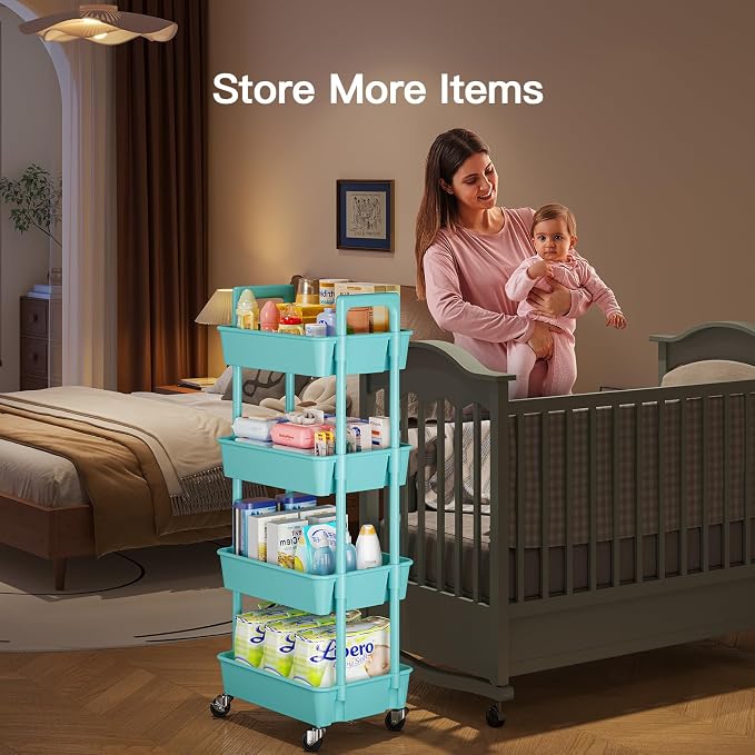 Pipishell 4 Tier Rolling Cart Organizer, Plastic Rolling Cart - Image 3