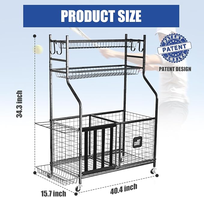 Mythinglogic Garage Sports Equipment Organizer, Baseball Storage Large Capacity - Image 4