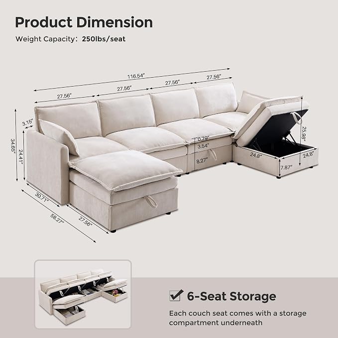 116.54" Sectional Couches for Living Room, Cloud Couch Sectional - Image 2