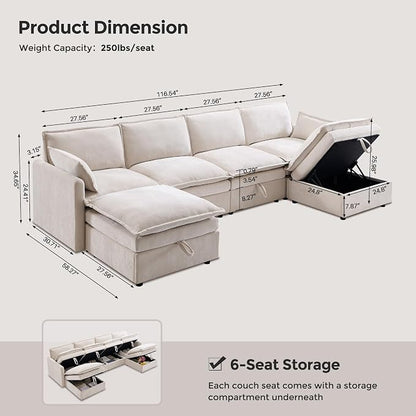 116.54" Sectional Couches for Living Room, Cloud Couch Sectional - Image 2