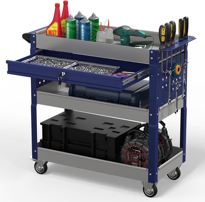 3 Tier Rolling Tool Cart on Wheels, 550 LBS Tool Cart by Cobinery