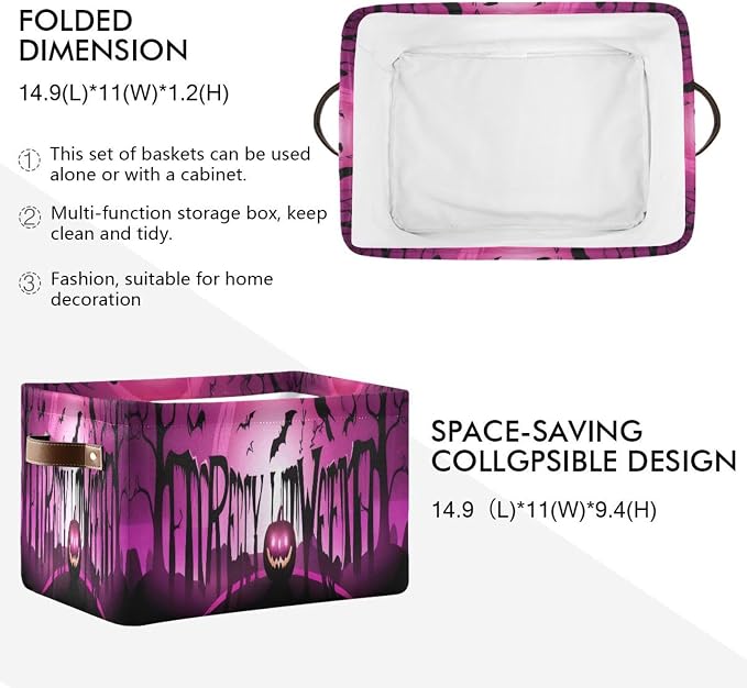 Happy Halloween Pumpkins Foldable Storage Basket, Collapsible Fabric Storage - Image 2