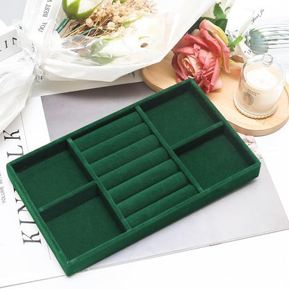 Velvet Jewelry Trays for Drawers, Dark Green 2-in-1 | Stackable Jewelry Drawer - Image 4