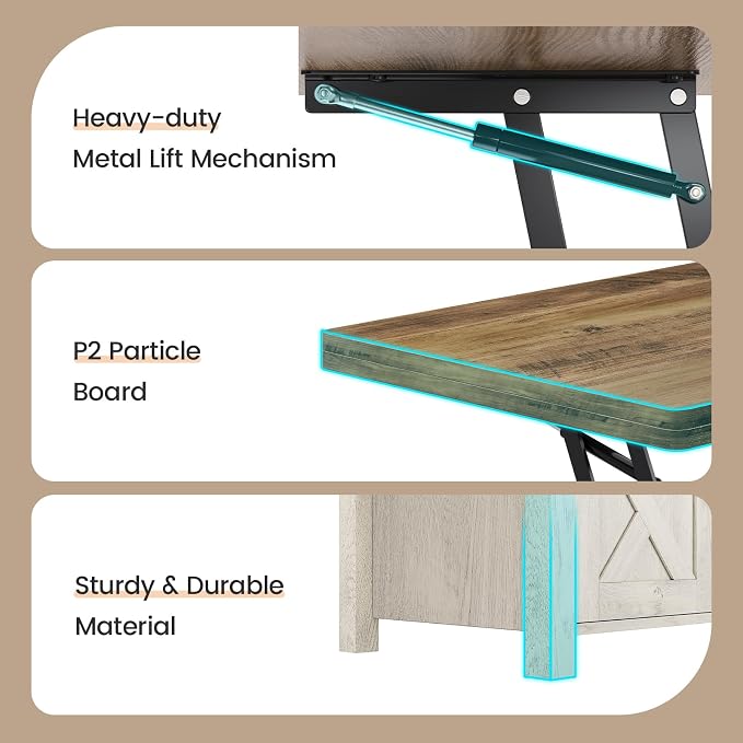 SEDETA Lift Top Coffee Table, 4 in 1 Multi-Function Convertible Coffee Tables - Image 5