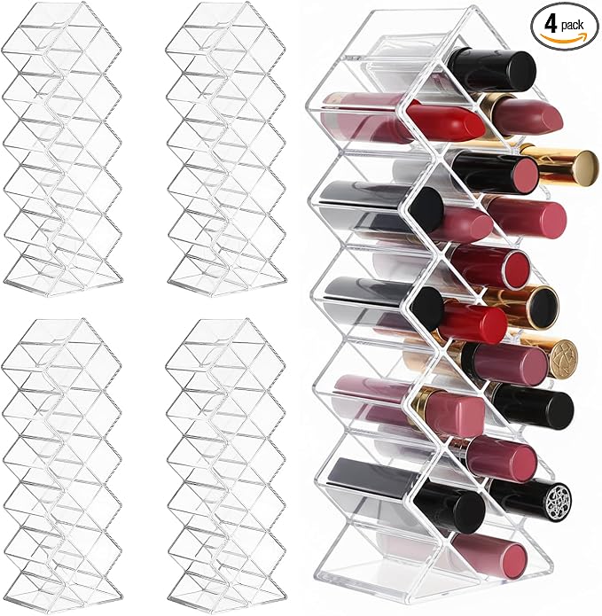 4 Pcs Lipstick Holder Organizer 16 Spaces Acrylic Stackable Fish Shape Lipstick by Unknown
