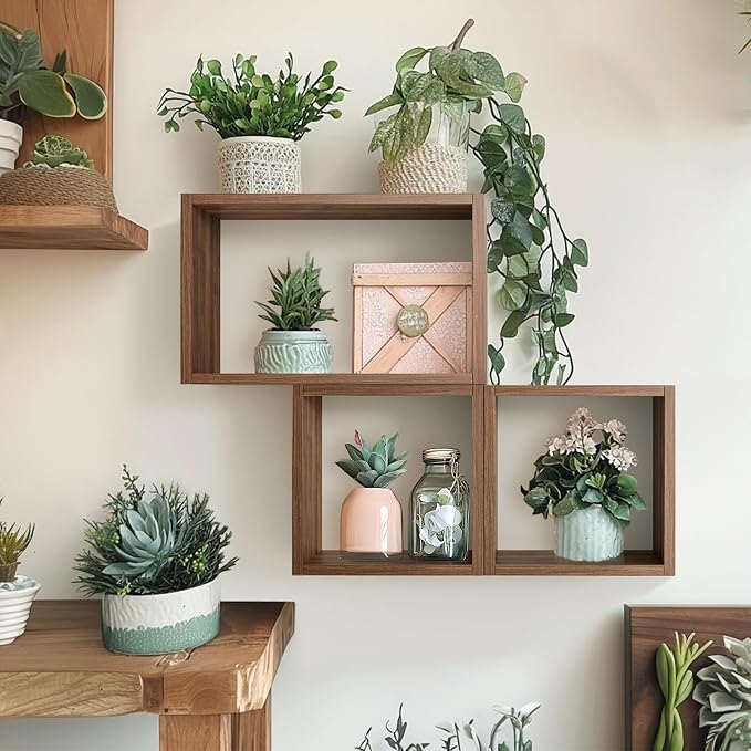 Wall Mount Shelf Set of 3, Floating Cube Shelves - Image 2