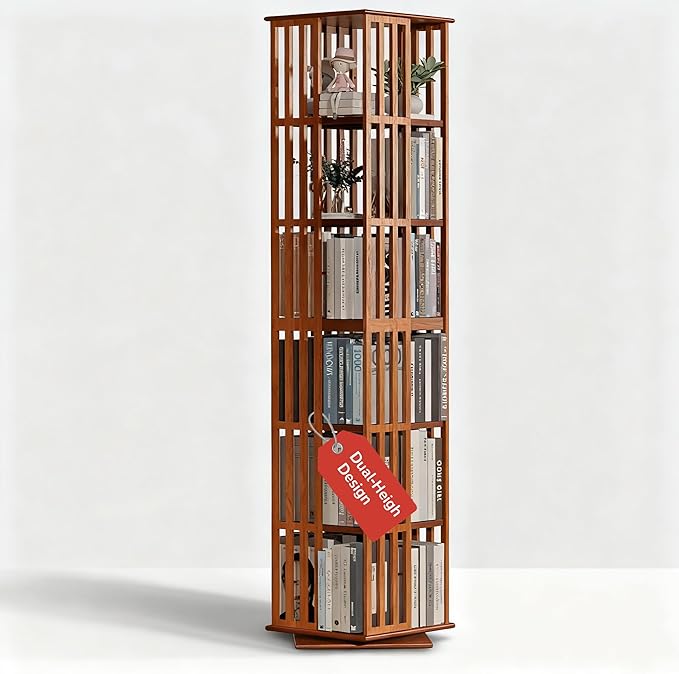 Lauxery 6-Tier Bamboo Rotating Bookshelf Tower, 74.8 in | Easy Assembly by Lauxery