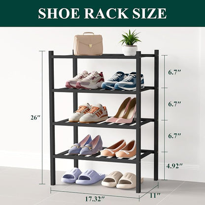 Smiry Bamboo Shoe Rack for Closet, 4 Tier Small Wooden Stackable Shoe Organizer - Image 2
