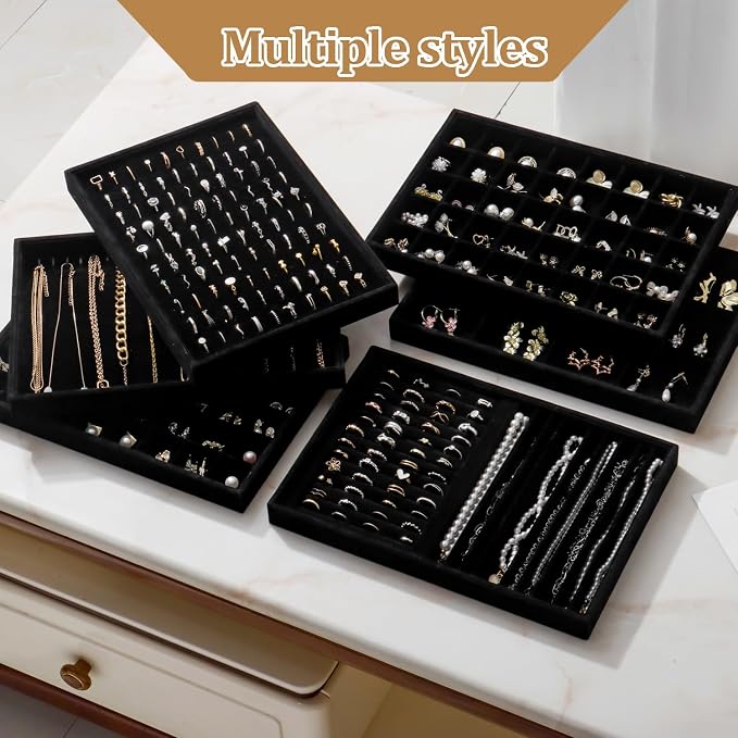 Large Jewelry Organizer for Drawer Insert Velvet Stackable Jewelry Trays for - Image 7