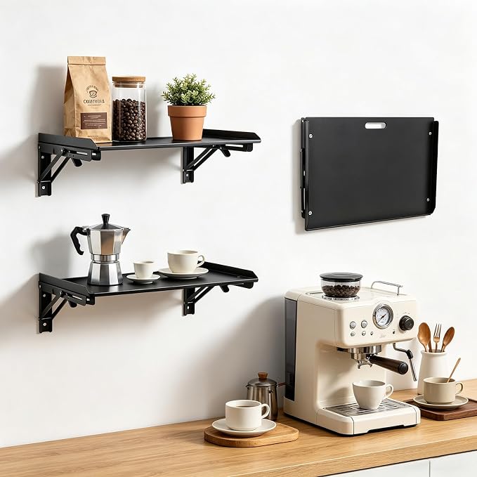 Folding Metal Floating Shelf, 16.9" x 11" Wall Mount Storage Rack - Image 8