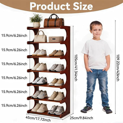 7-Tier 41" Tall Wooden Vertical Shoe Rack, E-Shaped Multi-Layer Solid Wood - Image 2