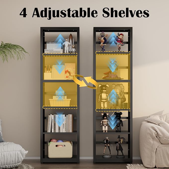 Narrow Bookshelf, 5 Tier Bookcase, Home Office Bookcase Shelf Storage Organizer - Image 5