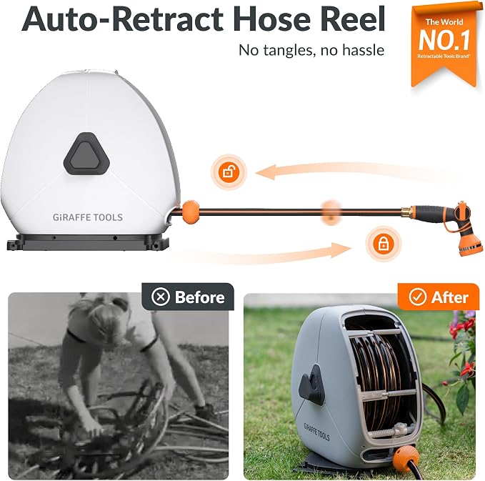 Giraffe Tools Retractable Heavy Duty Hose Reel, 1/2" x 130FT Automatic Rewind - Image 2