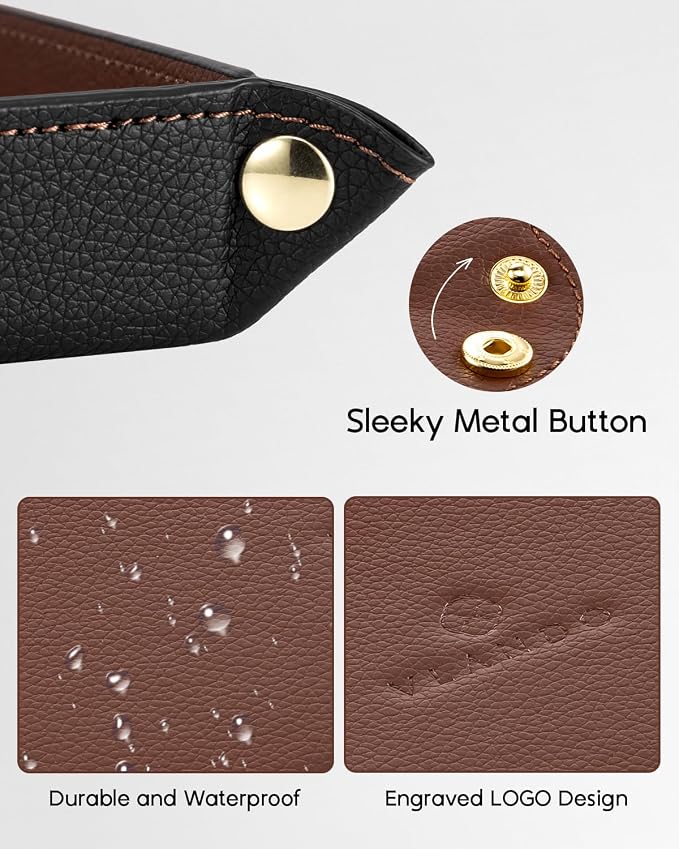 VLANDO Valet Tray for Men, Foldable PU Leather Catchall, Mocha Brown | Travel - Image 5
