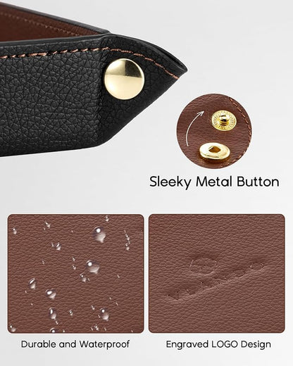 VLANDO Valet Tray for Men, Foldable PU Leather Catchall, Mocha Brown | Travel - Image 5