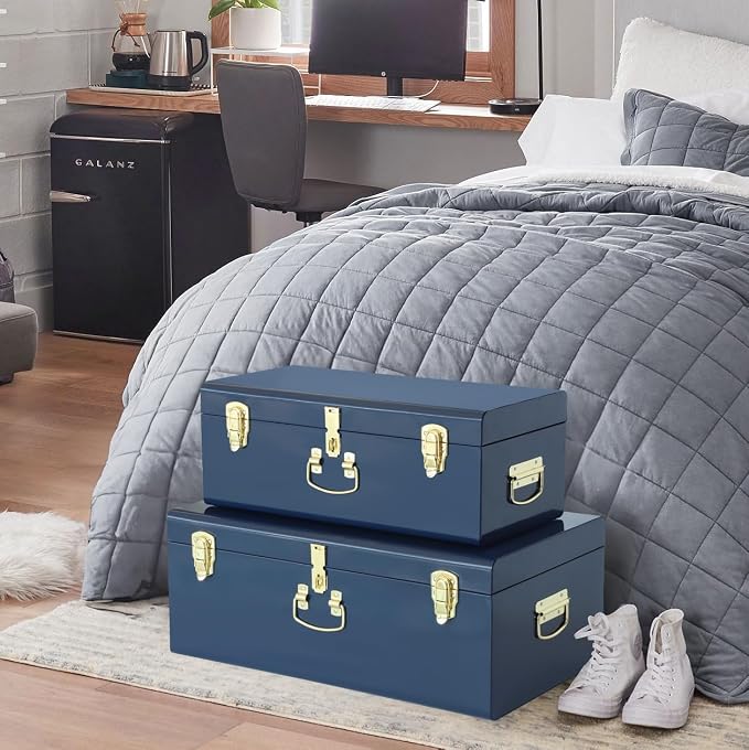 Vixdonos Decorative Large Metal Box Storage Trunk Chest Set of 2 College Dorm - Image 7