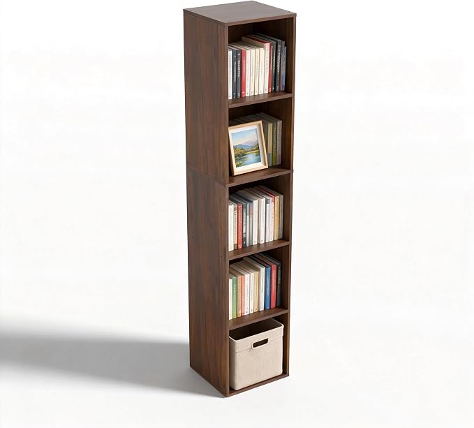 5 Cube Storage Organizer, Narrow Open Shelf Bookcase, Freestanding 5 Tier Low - Image 7