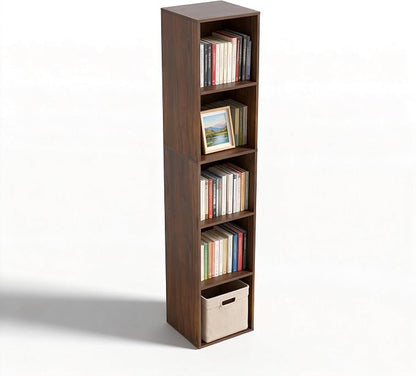 5 Cube Storage Organizer, Narrow Open Shelf Bookcase, Freestanding 5 Tier Low - Image 7