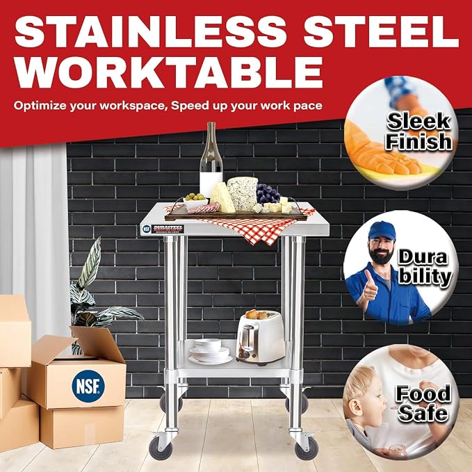 DuraSteel 24x18 NSF Stainless Steel Cart Work Table - Image 3