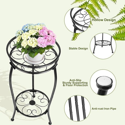THKFUL Metal Plant Stands Indoor Outdoor, 2Tier Tall Potted Plant Stand Plant - Image 3