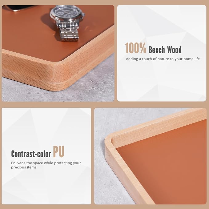 ProCase Wood Valet Tray for Men, Key Tray, Desk & Nightstand -LightBrown | Wood - Image 3