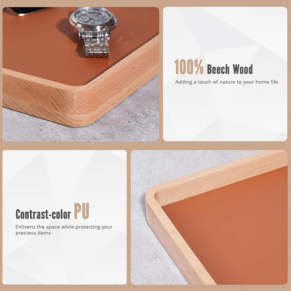 ProCase Wood Valet Tray for Men, Key Tray, Desk & Nightstand -LightBrown | Wood - Image 3