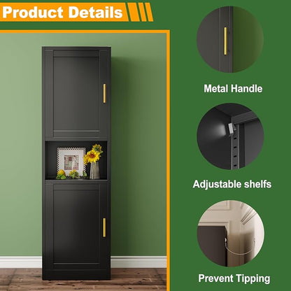Ckzbx Tall Narrow Storage Cabinet 66.93" H Tall Bathroom Cabinet Metal Pantry - Image 4
