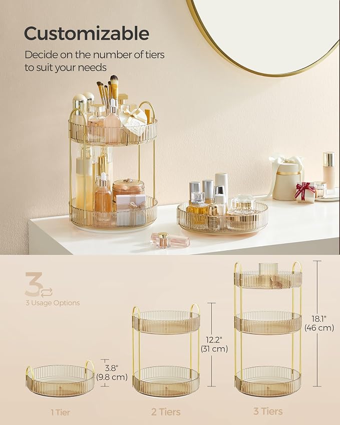 SONGMICS Makeup Organizer, 3-Tier Round Rotating Skincare Organizer Countertop - Image 4