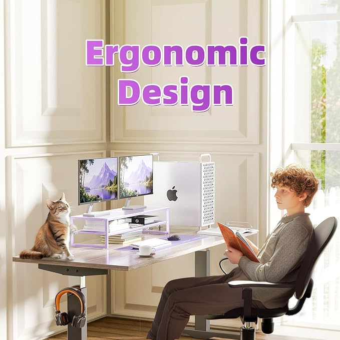 Simple Trending 2 Tier Metal Dual Monitor Stand Riser, Computer Office Desktop - Image 7