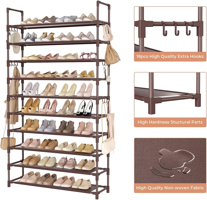 LANTEFUL Tall Shoe Rack 10 Tier Shoe Organizer Large Shoe Shelf - Image 4