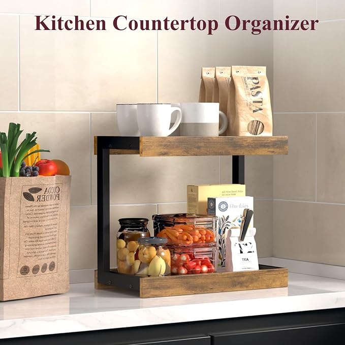 MARTY 2 Tier 15.75"x8.9" Large Countertop Shelf Organizer Spice Rack, Coffee - Image 6