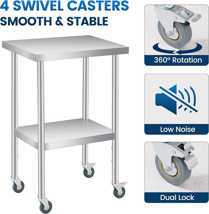 Stainless Steel Work Table – Heavy Duty 2-Tier Prep Station – Adjustable - Image 6