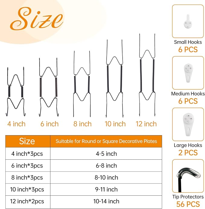 Bilillo 14 pcs Plate Hangers for The Wall, 4/6/8/10/12 Inch Invisible Plates - Image 2