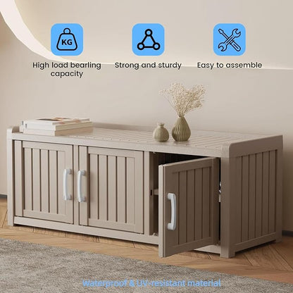 3 Doors Shoe Bench, Waterproof & UV-Resistant, Resin Shoe Cabinet Indoor & - Image 5
