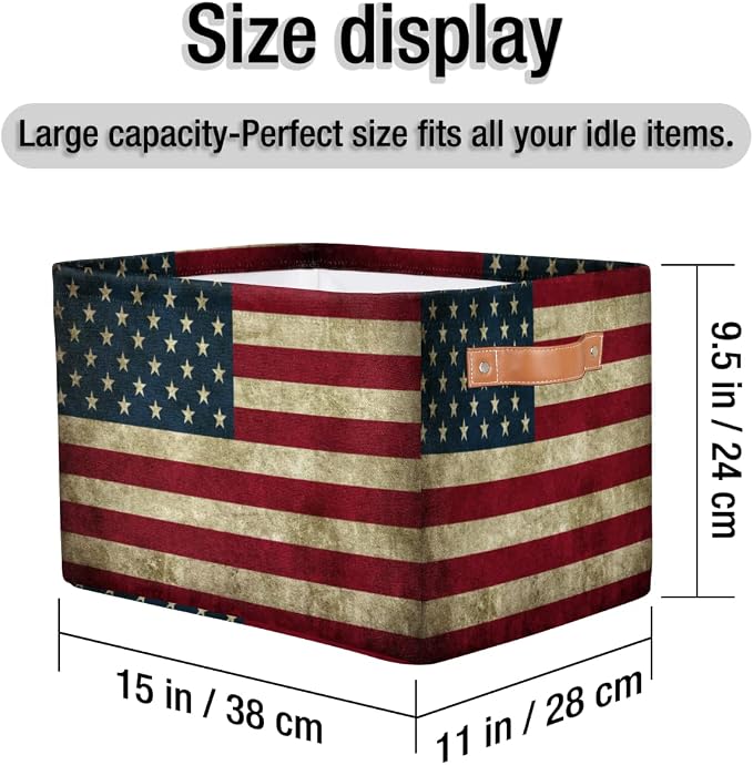 Pardick Storage Basket American USA Flag, Large Foldable Organizer Storage Bins - Image 6