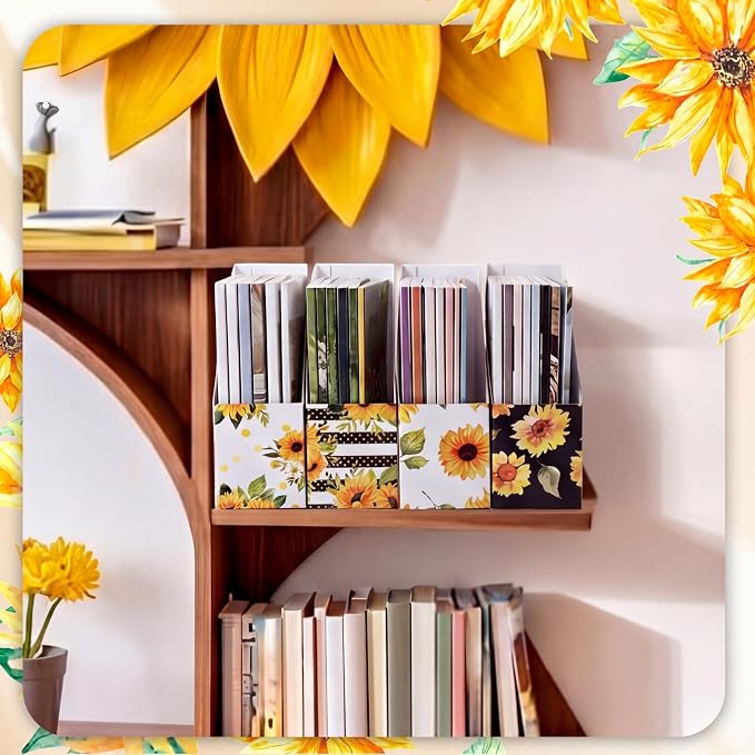 Sunflower Magazine File Holder Decorative Set of 4 | Foldable Magazine Storage - Image 6