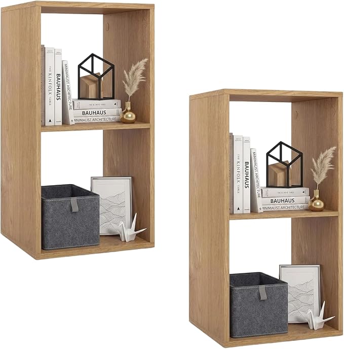 POWERSTONE 2 Cube Storage Organizer Set of 2, 2 Tier Cubby Bookshelf by POWERSTONE%C2%AE