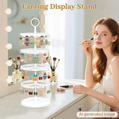 MODOWEY Rotating Earring Holder Organizer Adjustable Display, 4 Tiers White | - Image 2