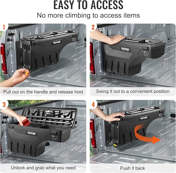 VEVOR Truck Bed Storage Box, Lockable Lid, Waterproof ABS Wheel Well Tool Box - Image 4