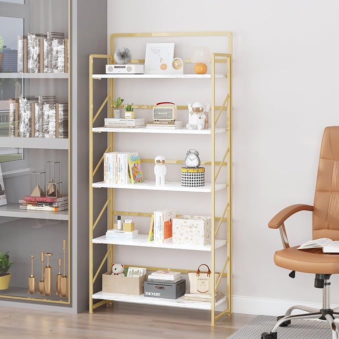 JSB 6 Tier No Assembly Folding Bookshelf, 30.3" Wide Foldable Storage Bookcase - Image 5