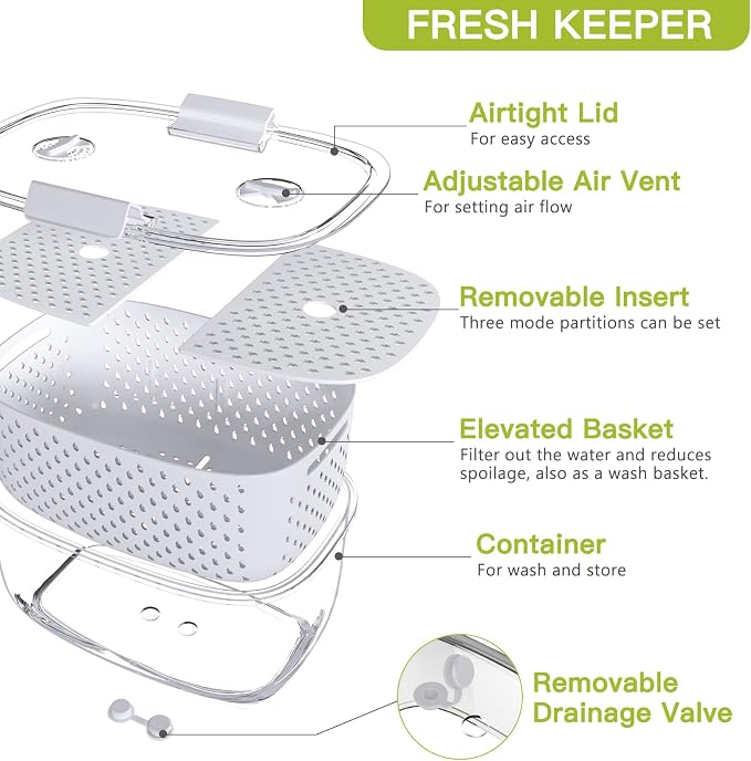 LUXEAR Fresh Produce Vegetable Fruit Storage Containers 3Piece Set, Partitioned - Image 6