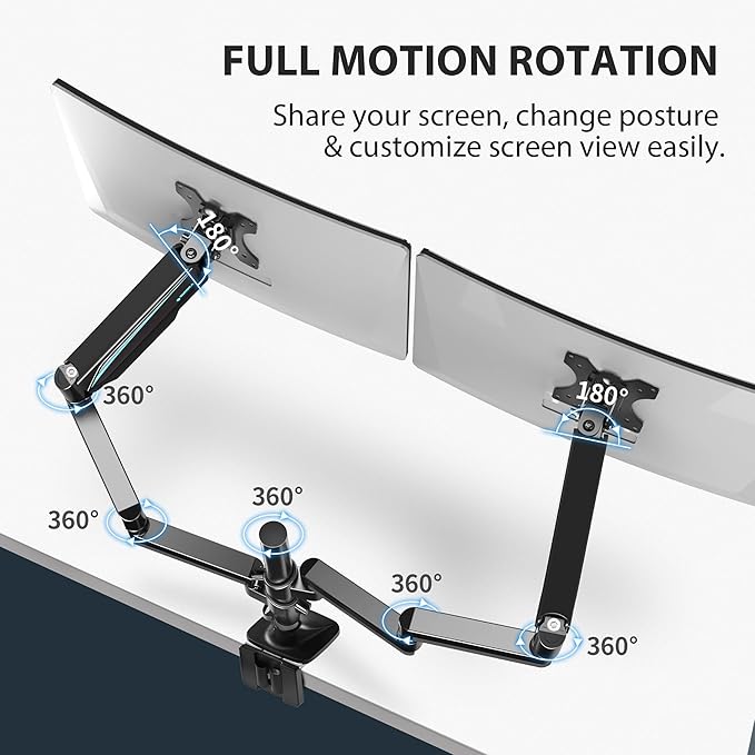 EUREKA ERGONOMIC Dual Monitor Stand, Fully Adjustable Gas Spring Double Monitor - Image 4