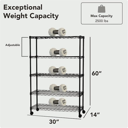 5 Tier Wire Shelving Unit Storage Rack, Metal Heavy Duty Utility Organizers - Image 2