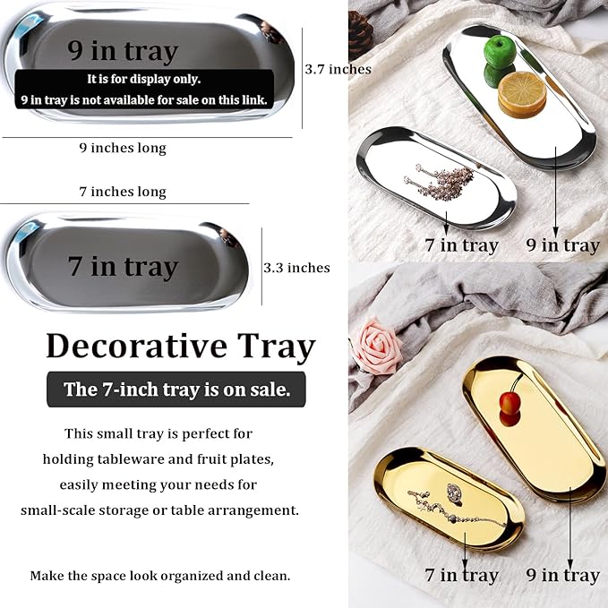Stainless Steel Decorative Tray, 7 Inch Long, Jewelry Dish Cosmetics Organizer - Image 3