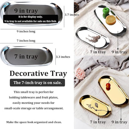 Stainless Steel Decorative Tray, 7 Inch Long, Jewelry Dish Cosmetics Organizer - Image 3